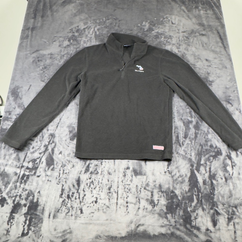 Vineyard Vines Fleece Pullover Mens M Gray Michigan Quarter Zip Jacket 4338
